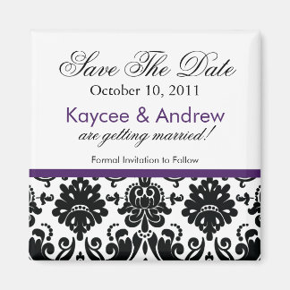 Stijlvolle Paarse Damask Sla de datummagneet op Magneet