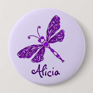 Stijlvolle paarse dragonfly-kunstnaamknop ronde button 4,0 cm