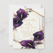 Stijlvolle Paarse en gouden Calla Lily bruiloft RSVP Kaartje (Voorkant)