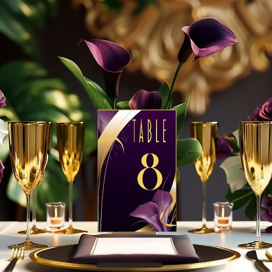 Stijlvolle Paarse en gouden Calla Lily Kaart