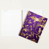 Stijlvolle Paarse en gouden Damask Monogrammed Planner (Display)