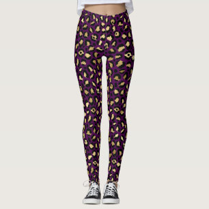 Stijlvolle paarse en gouden folie luipaard vlekken leggings
