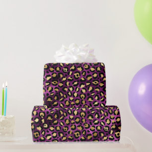 Stijlvolle paarse en gouden folie luipaardvlekken  cadeaupapier