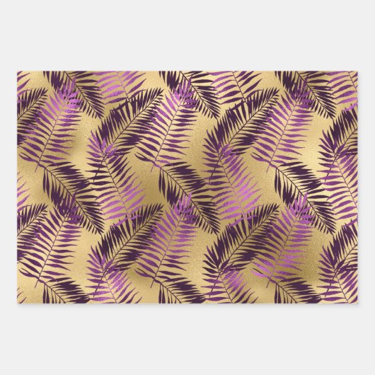 Stijlvolle Paarse en gouden tropische oerwouden bl Inpakpapier Vel (Voorkant 2)