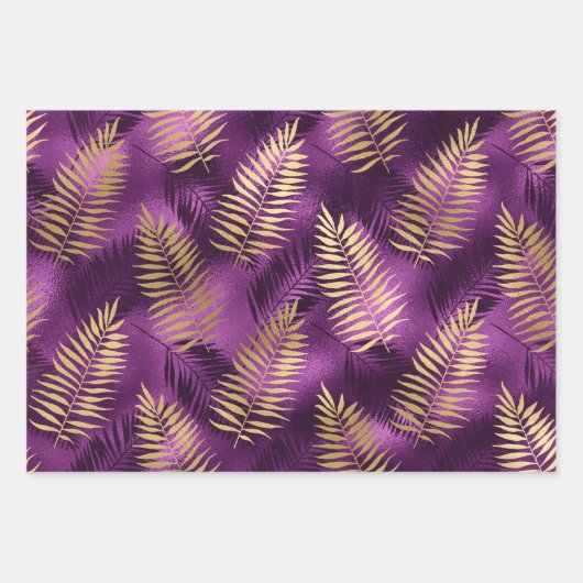 Stijlvolle Paarse en gouden tropische oerwouden bl Inpakpapier Vel (Voorkant)