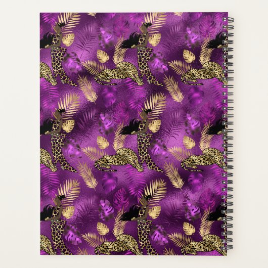 Stijlvolle Paarse en goudluipaard en damesmonogram Planner (Achterkant)