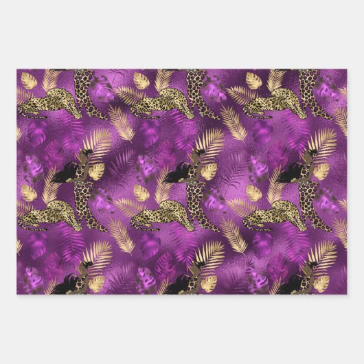 Stijlvolle Paarse en goudluipaard en vrouwelijke s Inpakpapier Vel (Voorkant 2)