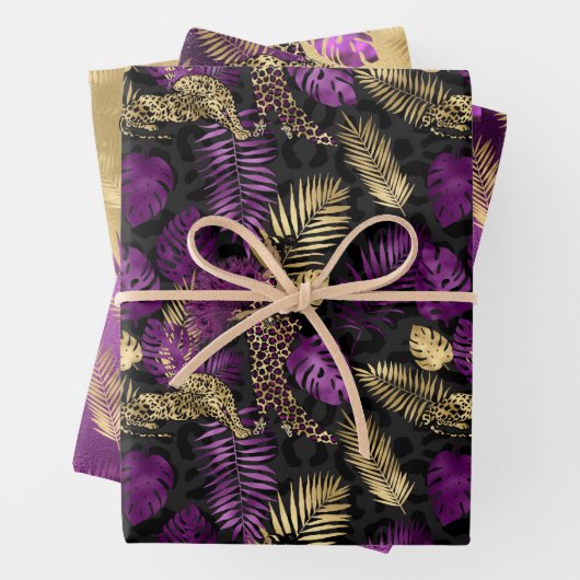 Stijlvolle Paarse en goudluipaard en vrouwelijke s Inpakpapier Vel (In situ)
