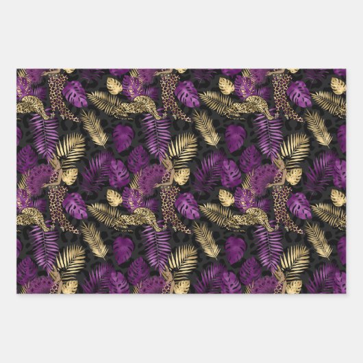 Stijlvolle Paarse en goudluipaard en vrouwelijke s Inpakpapier Vel (Voorkant)