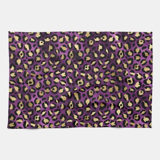 Stijlvolle, Paarse en goudolierapperspots Theedoek (Horizontaal)