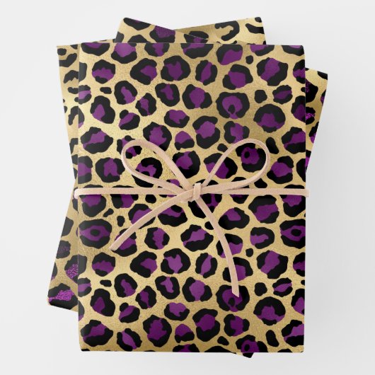 Stijlvolle Paarse en goudolierapporten Safari Inpakpapier Vel (In situ)