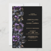 Stijlvolle paarse en grijze bloemige bruiloft kaart (Voorkant)