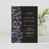 Stijlvolle paarse en grijze bloemige bruiloft kaart (Staand voorkant)