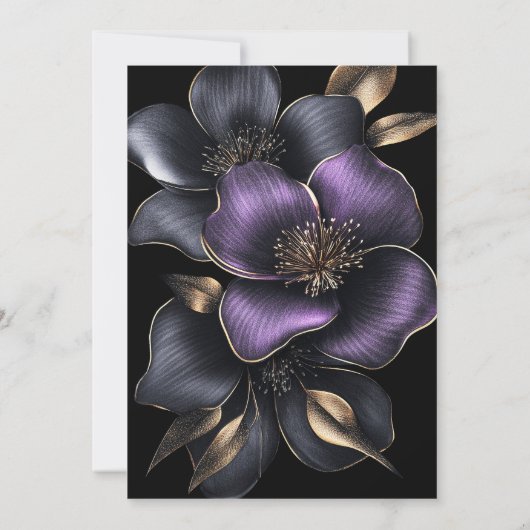 Stijlvolle paarse en grijze bloemige bruiloft kaart (Achterkant)