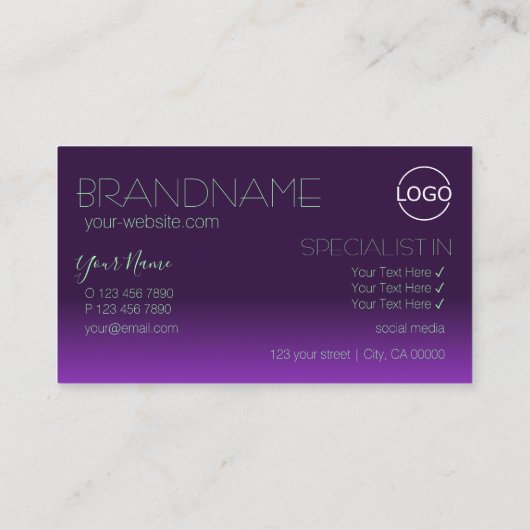 Stijlvolle Paarse en groene spiegelletters met Log Visitekaartje (Achterkant)