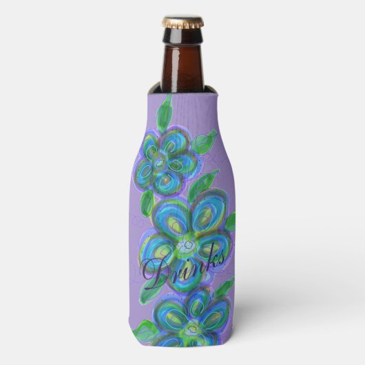 Stijlvolle paarse Floral Designer Bottle Hoesje Flesjeskoeler (Fles Voorkant)