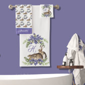 Stijlvolle Paarse Floral Rabbit Waterverf Cute Bun Bad Handdoek