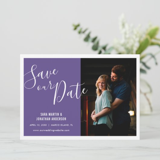 Stijlvolle Paarse | Foto De datum opslaan Save The Date (Staand voorkant)