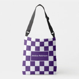 Stijlvolle paarse geruite gepersonaliseerde crossbody tas