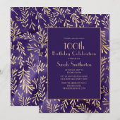 Stijlvolle Paarse gouden bladeren 100e verjaardag Kaart (Voorkant / Achterkant)