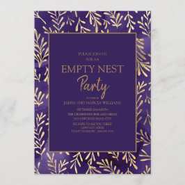 Stijlvolle paarse gouden bladeren Empty Nest Feest Kaart
