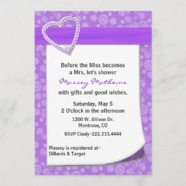 Stijlvolle Paarse hartbridale showuitnodiging Kaart