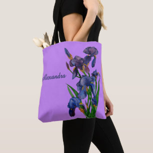 Stijlvolle Paarse Iris Waterverf Bloemen Tote Bag
