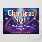 Stijlvolle Paarse kerstnachtsterren Folie Feestdagenkaart (Voorkant)