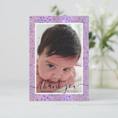 Stijlvolle paarse lijst pasgeboren baby meisje fot bedankkaart (Staand voorkant)