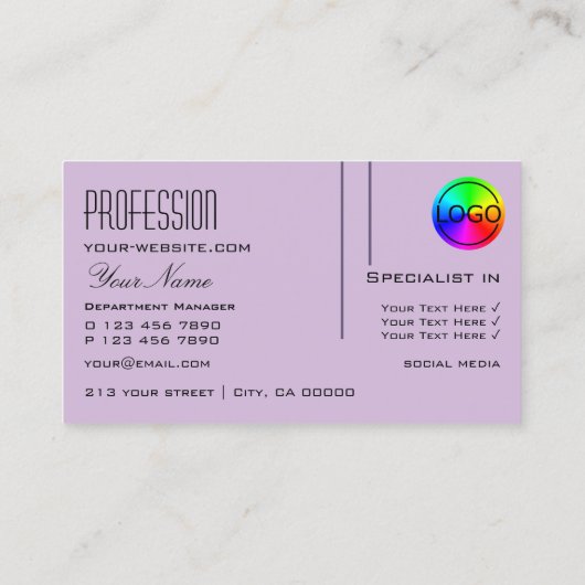 Stijlvolle Paarse Lila afbeelding met Logo Profess Visitekaartje (Achterkant)