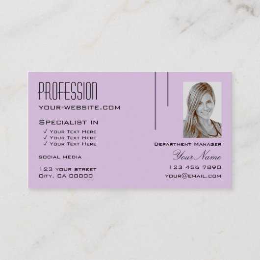 Stijlvolle Paarse Lila afbeelding met monogram en  Visitekaartje (Achterkant)