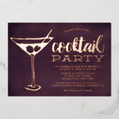 Stijlvolle Paarse Martini Glass Cocktail Party Folie Uitnodiging (Voorkant)