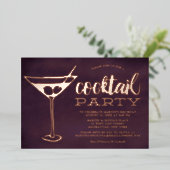 Stijlvolle Paarse Martini Glass Cocktail Party Folie Uitnodiging (Staand Voorkant)