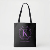 Stijlvolle paarse monogram naam zwart tote bag (Voorkant)