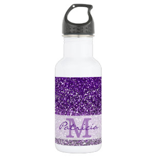 Stijlvolle Paarse Ombre Glitter Monogram Naam Waterfles