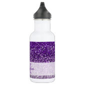 Stijlvolle Paarse Ombre Glitter Monogram Naam Waterfles (Rechts)