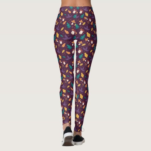 Stijlvolle Paarse paddestoel bladpatroon Leggings (Achterkant)