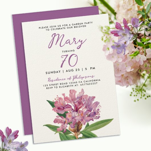 Stijlvolle Paarse Rhododendron Garden Flower 70th Kaart