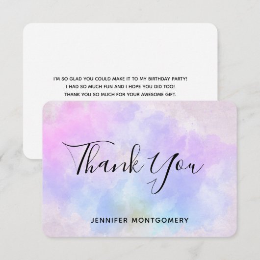 Stijlvolle Paarse roze blauwe Abstracte Waterverf Bedankkaart (Voorkant / Achterkant)