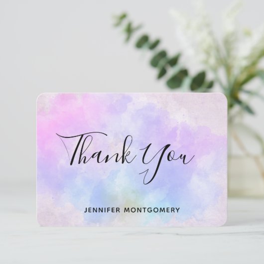 Stijlvolle Paarse roze blauwe Abstracte Waterverf Bedankkaart (Staand voorkant)