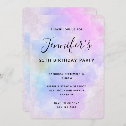 Stijlvolle Paarse roze blauwe Abstracte Waterverf Kaart (Voorkant / Achterkant)