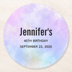 Stijlvolle Paarse roze blauwe Abstracte Waterverf Ronde Kartonnen Onderzetter