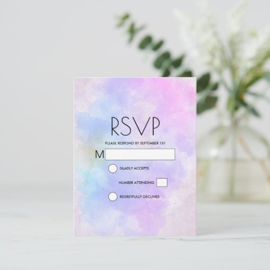 Stijlvolle Paarse roze blauwe Abstracte Waterverf RSVP Kaartje (Staand voorkant)