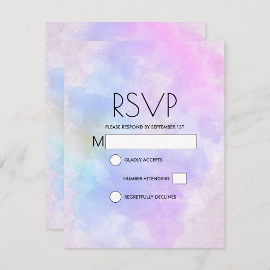 Stijlvolle Paarse roze blauwe Abstracte Waterverf RSVP Kaartje (Voorkant / Achterkant)