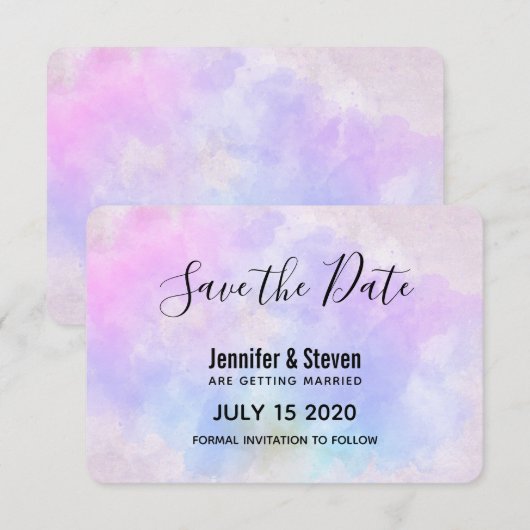 Stijlvolle Paarse roze blauwe Abstracte Waterverf Save The Date (Voorkant / Achterkant)
