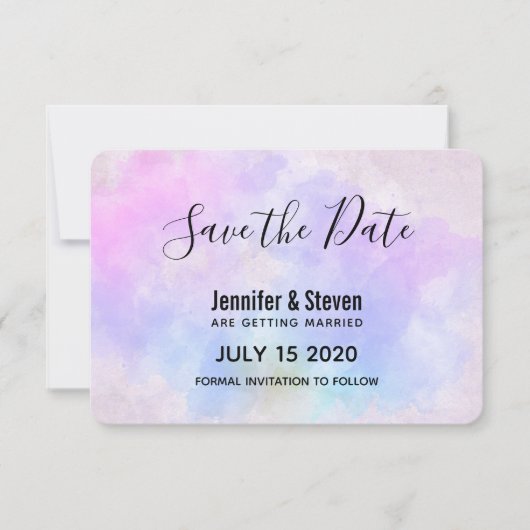 Stijlvolle Paarse roze blauwe Abstracte Waterverf Save The Date (Voorkant)