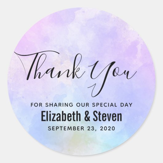 Stijlvolle Paarse Roze Blauwe Waterverf Bruiloft B Ronde Sticker (Voorkant)