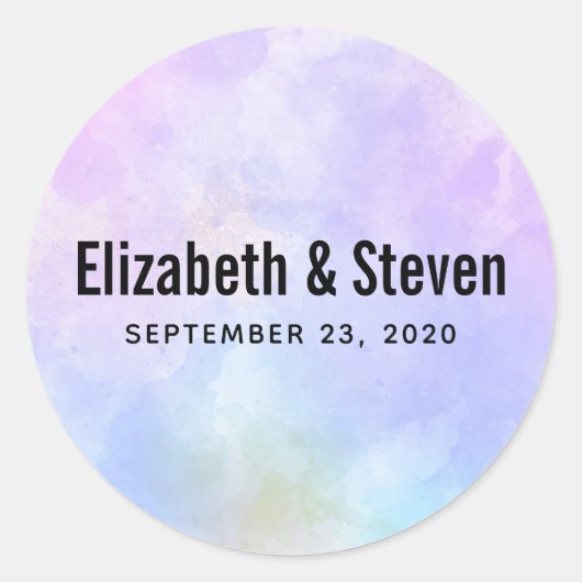 Stijlvolle Paarse roze blauwe Waterverf bruiloft Ronde Sticker (Voorkant)