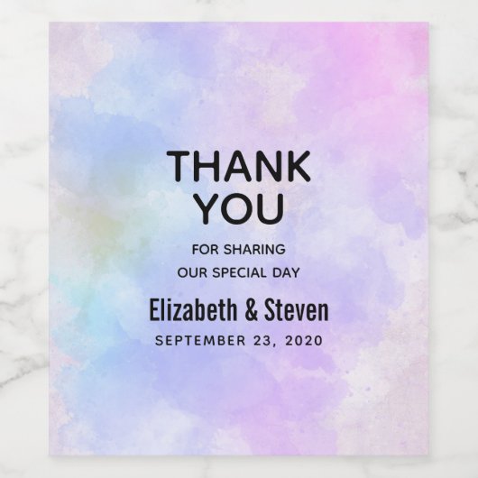 Stijlvolle Paarse roze blauwe Waterverf bruiloft Wijn Etiket (Enkel label)