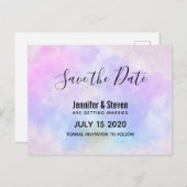 Stijlvolle Paarse Roze Blauwe Waterverf Sla de dat Uitnodiging Briefkaart (Voorkant / Achterkant)